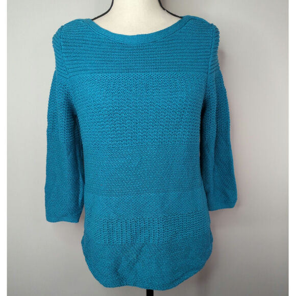 Chico's Blue Sweater Top Women's Medium Knit Midweight Layer Lagenlook Cotton - Picture 1 of 10